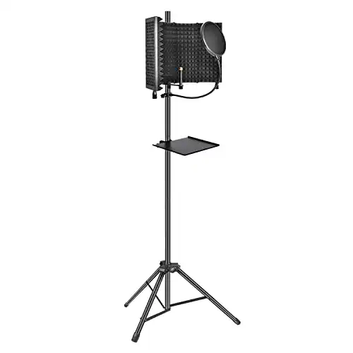 Studio Recording Microphone Isolation Shield with Pop Filter & Tripod Stand