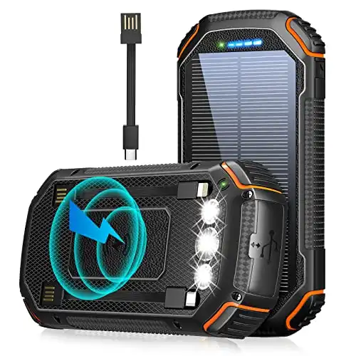 Solar Fast Charging Qi Wireless Built in 3 Cables and Flashlight