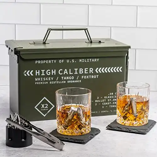 Ammo Can Whiskey Glass and Stones Display