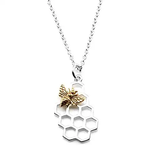 Honeycomb Charm with Bronze Bee Necklace